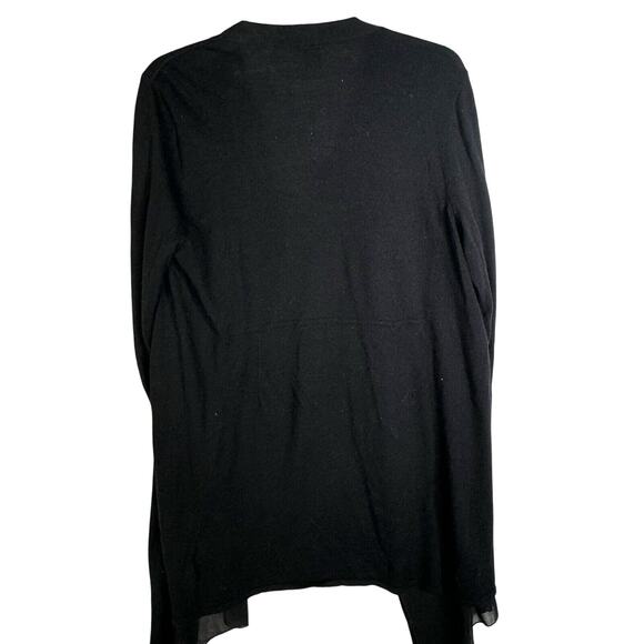 Anne Klein Black Duster Cardigan Sweater Sz L Open Front Lightweight Wool Blend - Picture 3 of 5